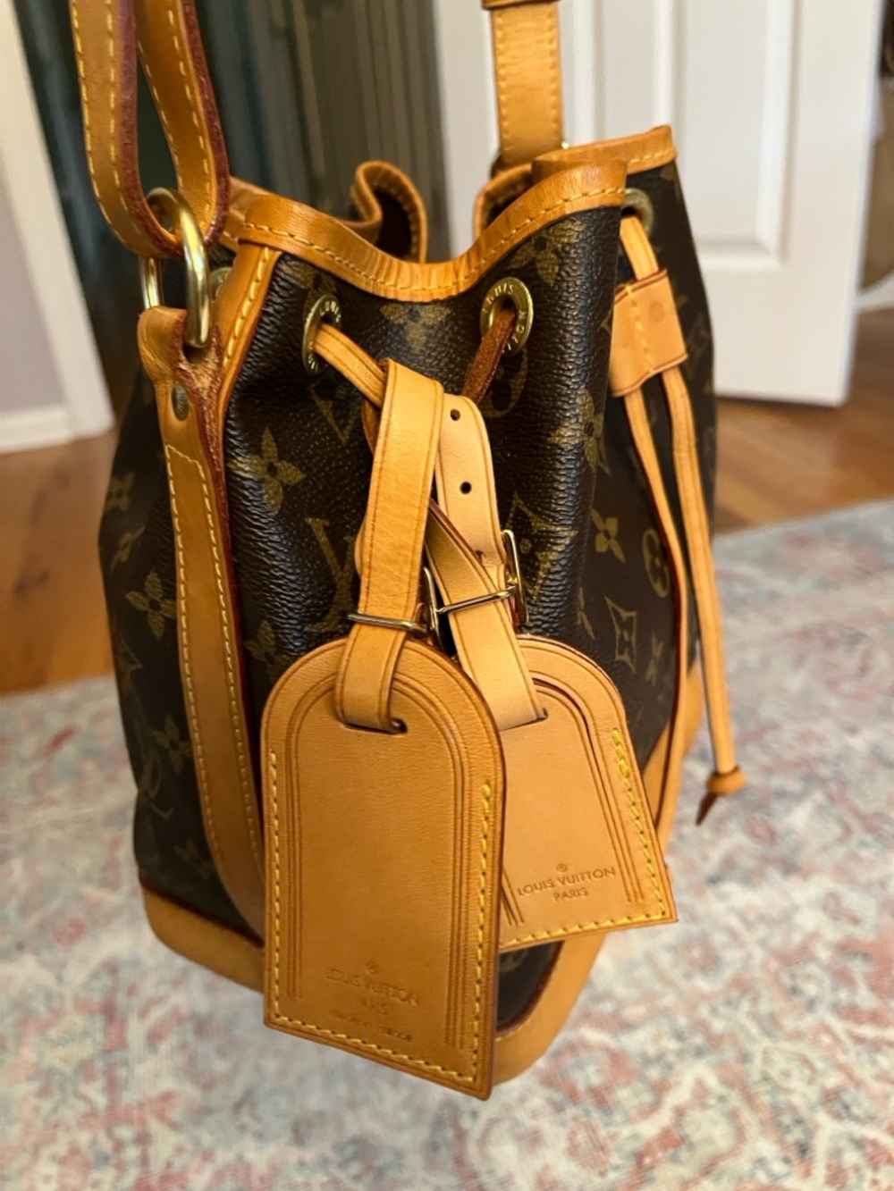 Louis Vuitton Luggage Tag Large France Vachetta Patina Vintage Hot Stamped